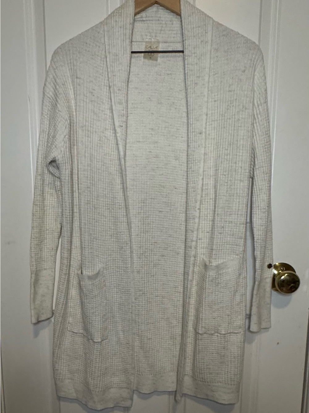 Calia Ivory Open-Front Waffle Duster Cardigan, flowy, Lagenlook, Yoga, Layering